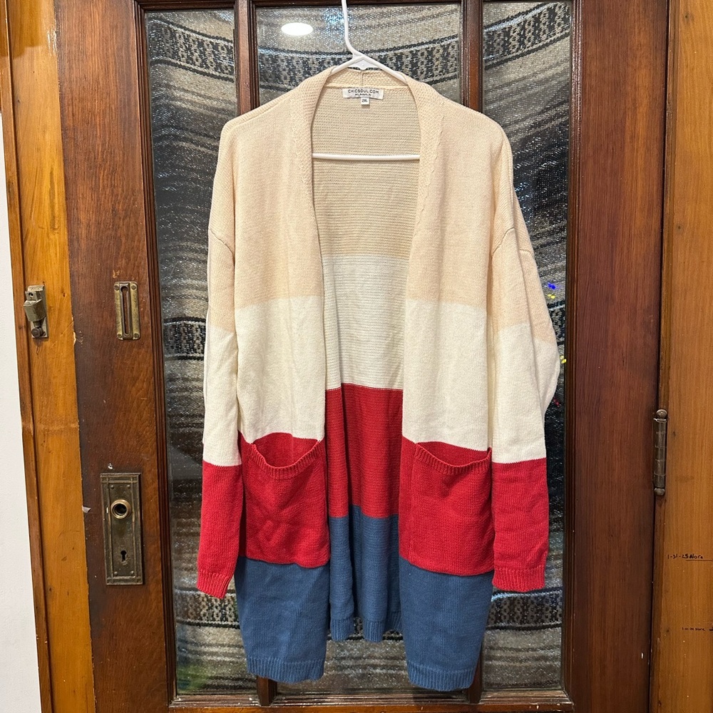 Colorblock Open Front Duster Cardigan 100% Cotton Natural Fibers Granola Girl